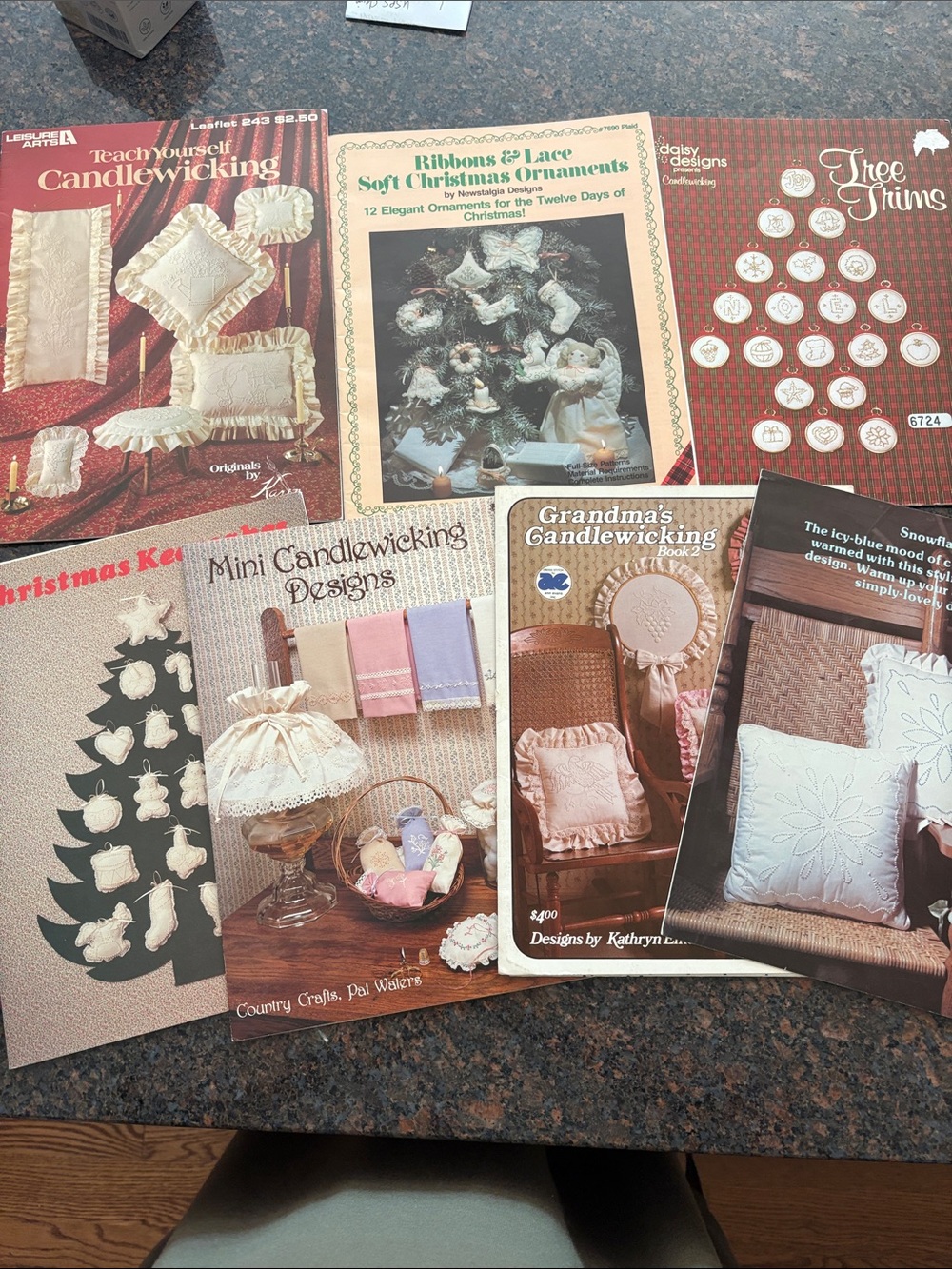 Lot of 7- CANDLEWICKING - Vtg 1980s Craft Leaflets - Patterns Designs Christmas